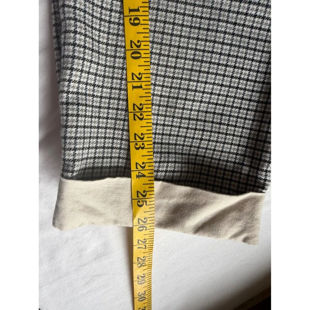 Zara Houndstooth High Waisted Pleated Trousers Black Tan Linen Blend Small 26